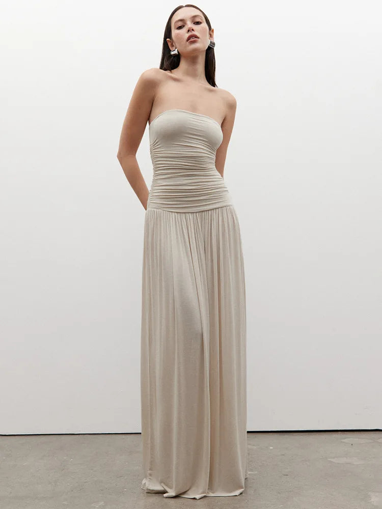 Off-shoulder Strapless Pleated Maxi Dress Backless