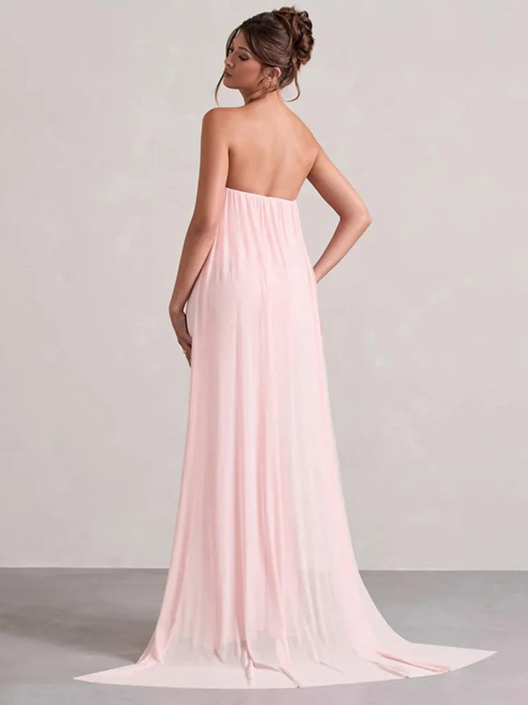 Off-shoulder Strapless Maxi Dress Gown High