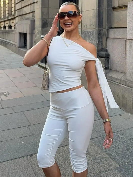 Two Piece Sets Incline Shoulder Sleeveless