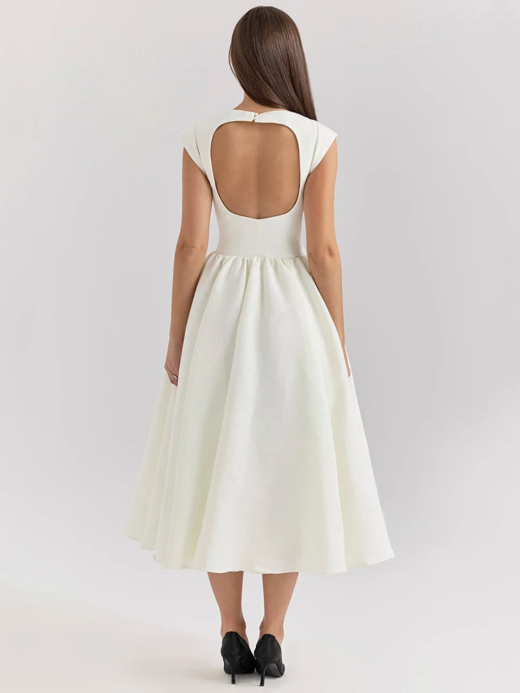 White Backless A-line Maxi Dress For