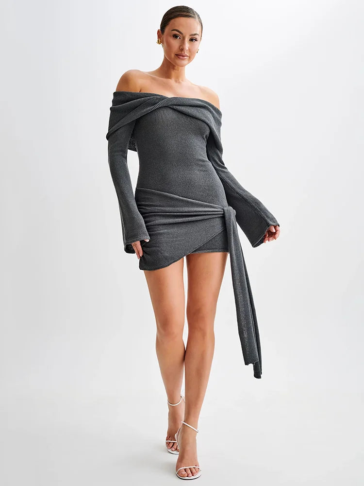 Off-shoulder Knit Mini Dress For Autumn