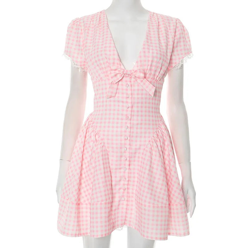 Puff Sleeve Print Mini Dress Bow