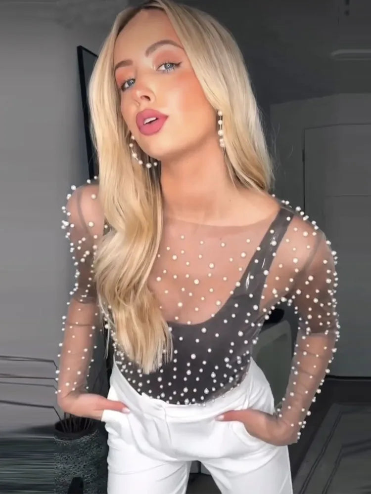 Pearl Mesh See Through T-shirt Long