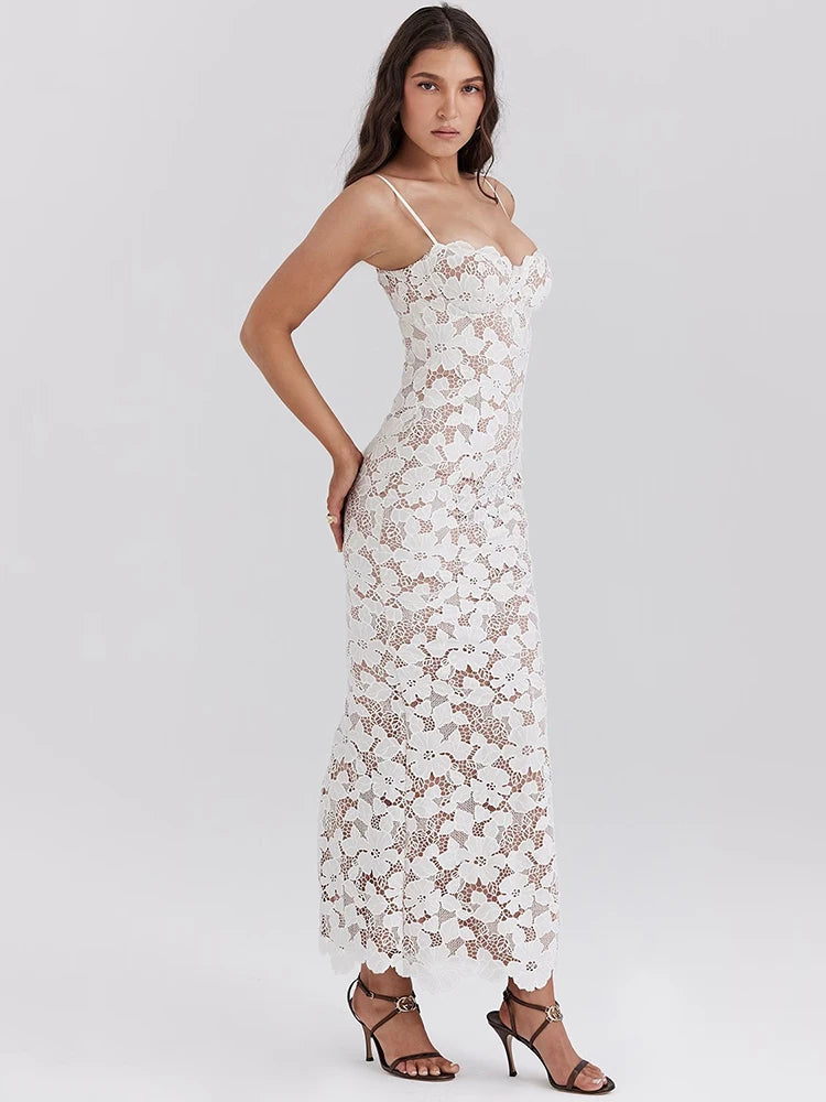Floral Embroidery Maxi Dress For Spaghetti