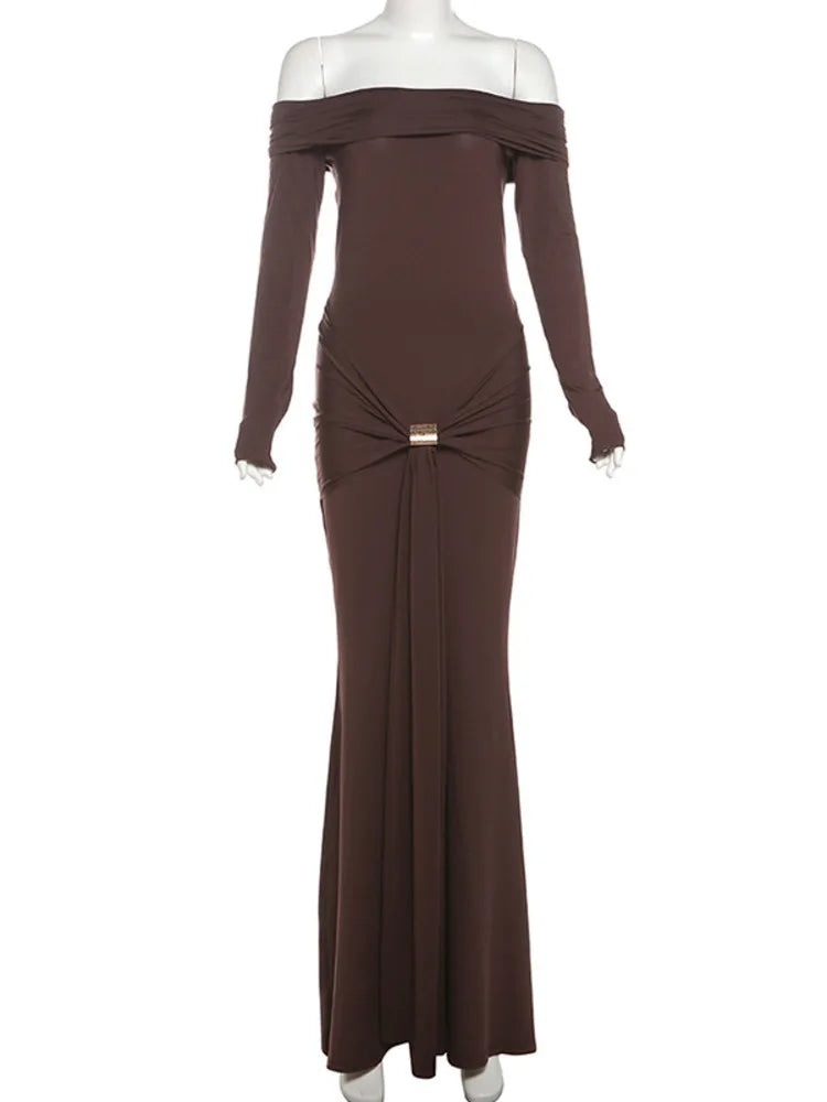 Off-shoulder Long Sleeve Maxi Dress For