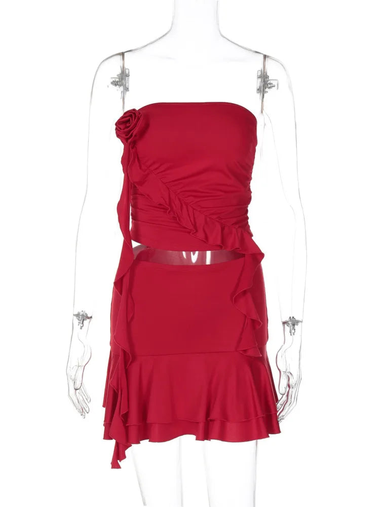 Dress Sets Rose Strapless Crop And