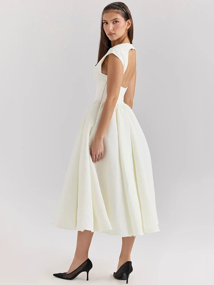 White Backless A-line Maxi Dress For