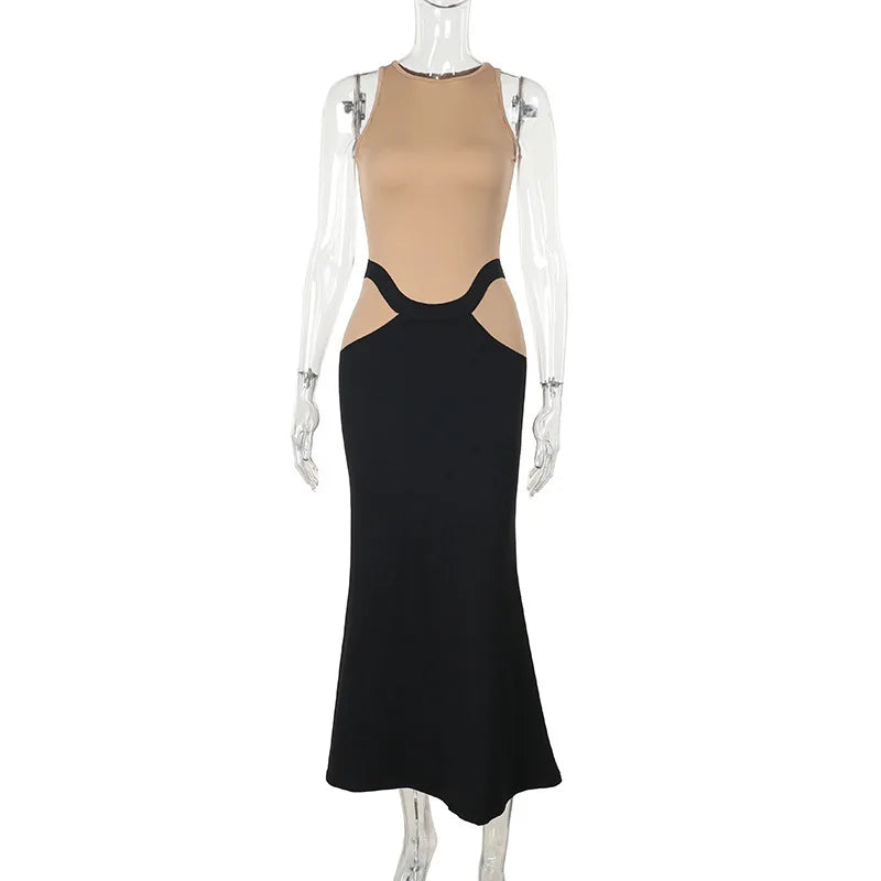 Patchwork Sleeveless Maxi Dress For Color
