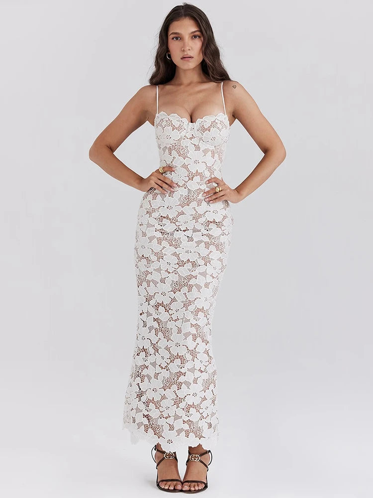 Floral Embroidery Maxi Dress For Spaghetti
