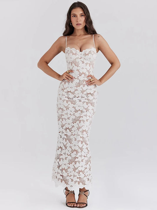 Floral Embroidery Maxi Dress For Spaghetti