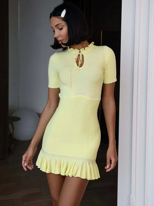 Summer Short Sleeve Ruffle Mini Dress