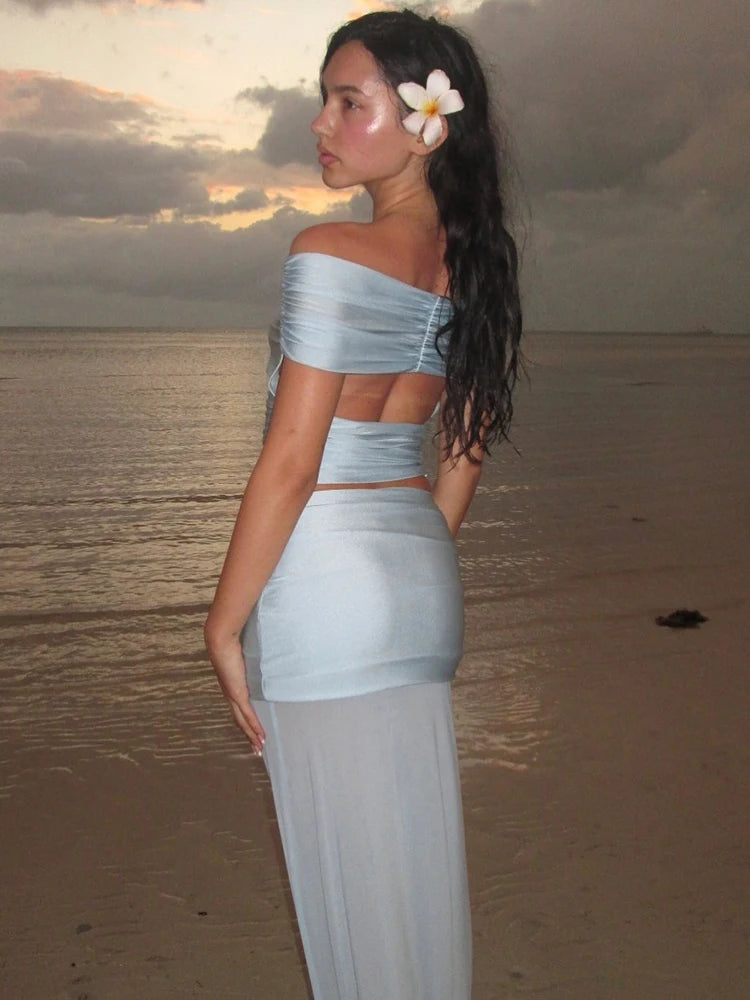 Dress Off-shoulder Backless Crop And Maxi