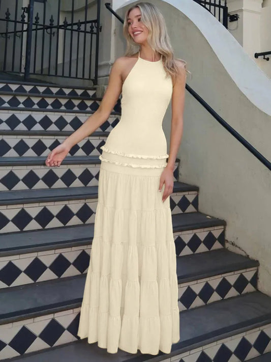 Halter Backless Pleated Maxi Dress Gown