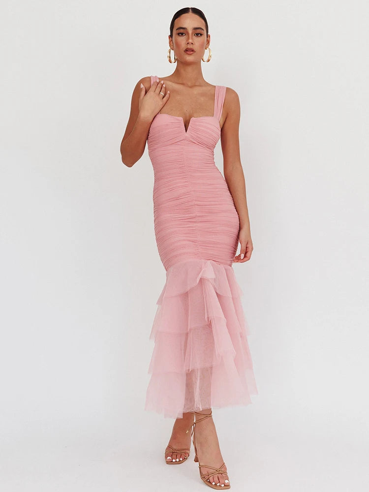 Mesh Backless Maxi Dress For Gown