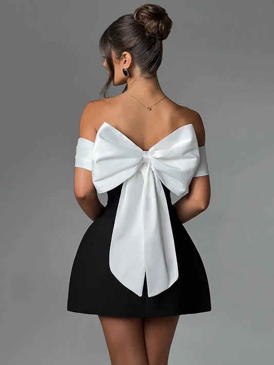 Bow Backless Mini Dress For Robe