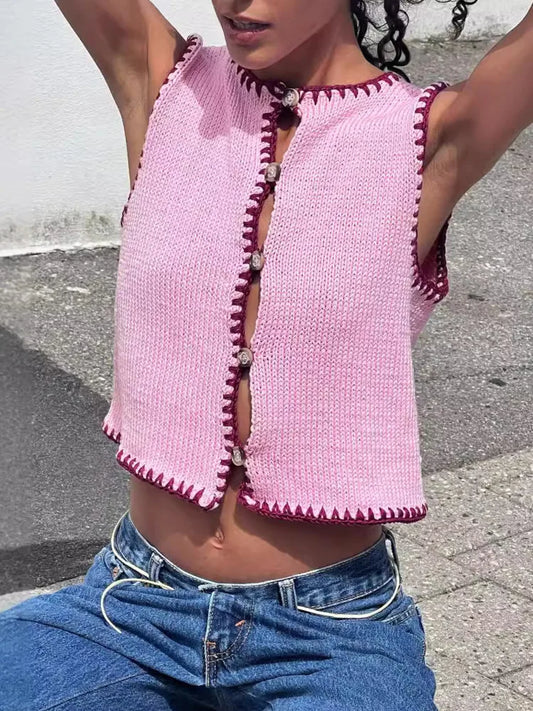 Contrast Color Knit Sweater Vest O