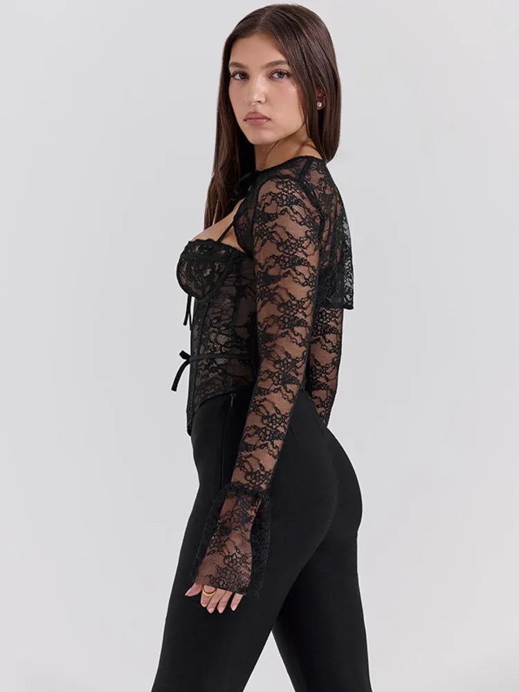 Black Lace Mini Hollow Out Sheer