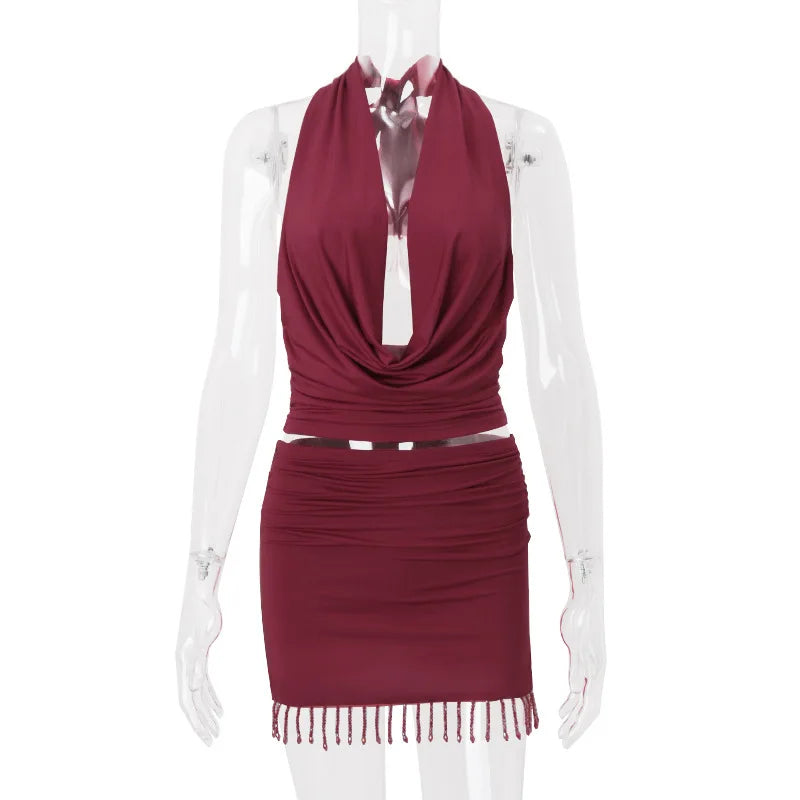Tassel Skirt Two Piece Sets Halter