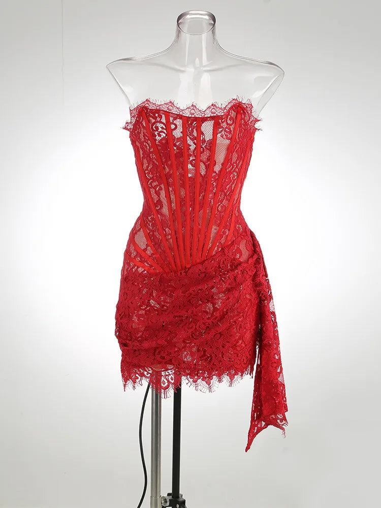 Lace Strapless Mini Dress For Off-shoulder