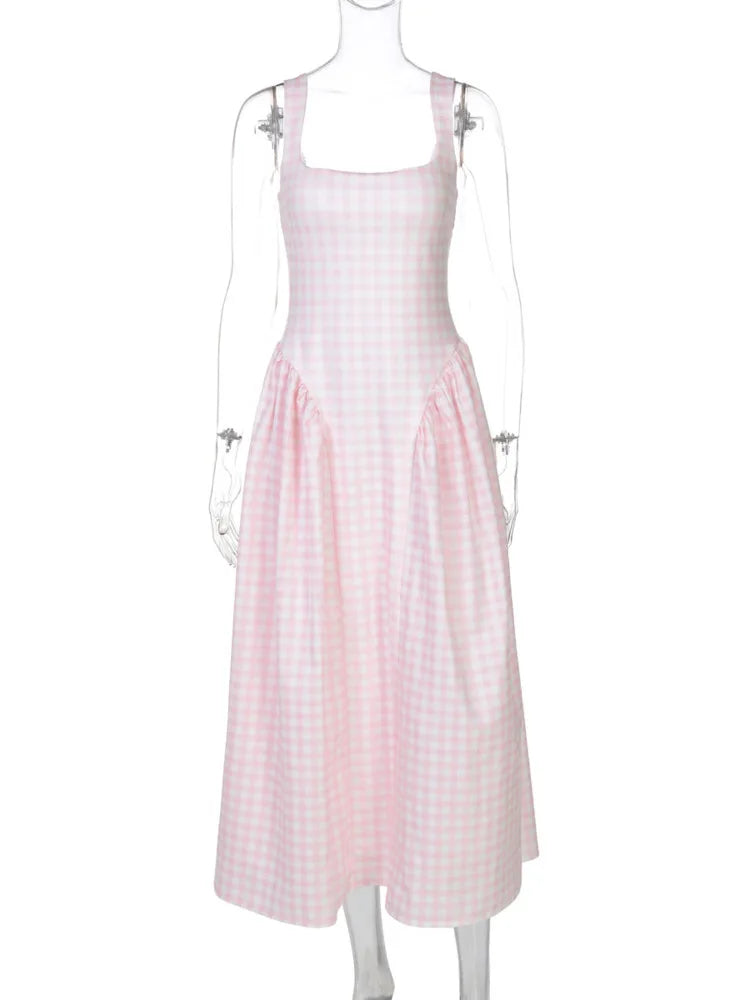 Plaid Printed Maxi Dress For Gown