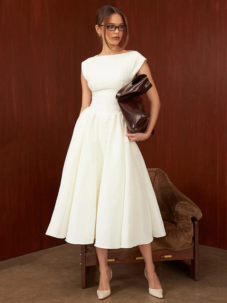 White Backless A-line Maxi Dress For