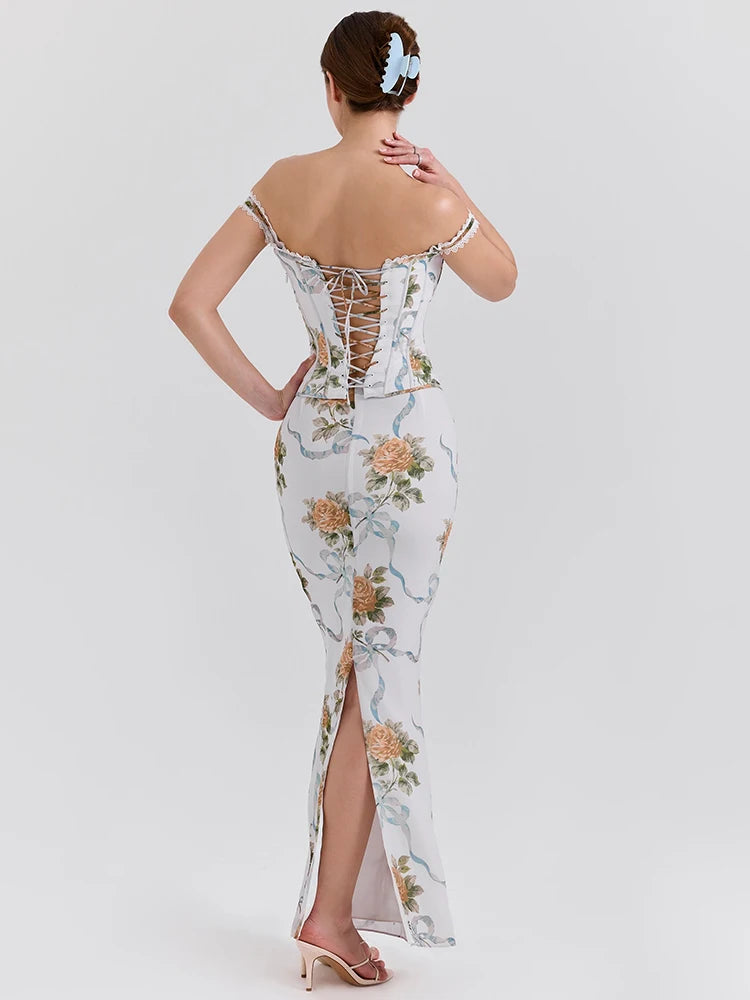 Vintage Print Maxi Dress Gown Summer