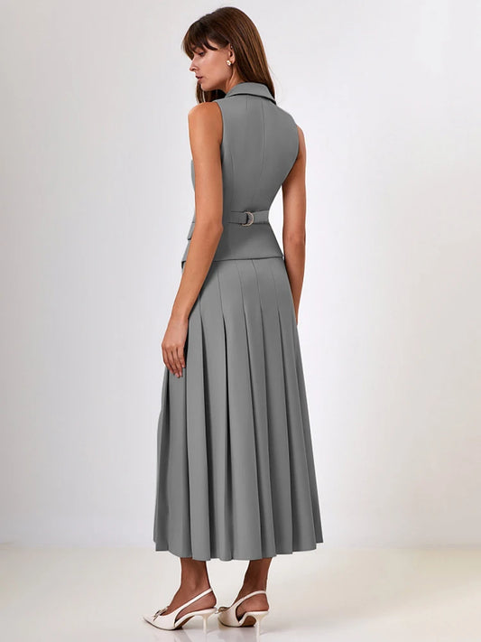 Autumn Two Piece Sets Double-breasted Vest