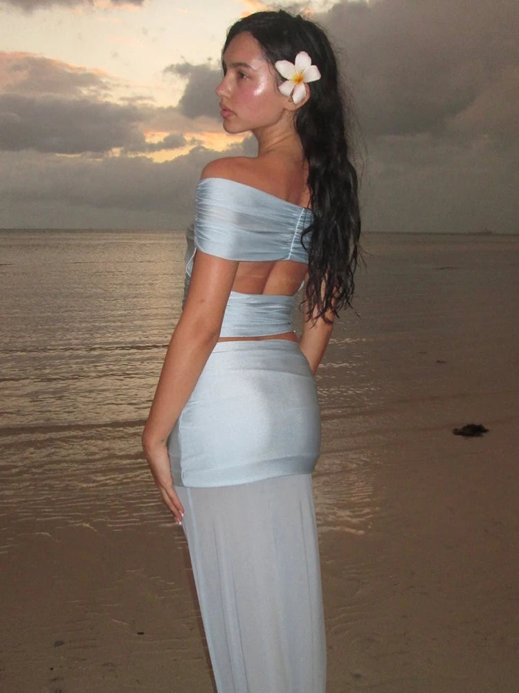 Dress Off-shoulder Backless Crop And Maxi