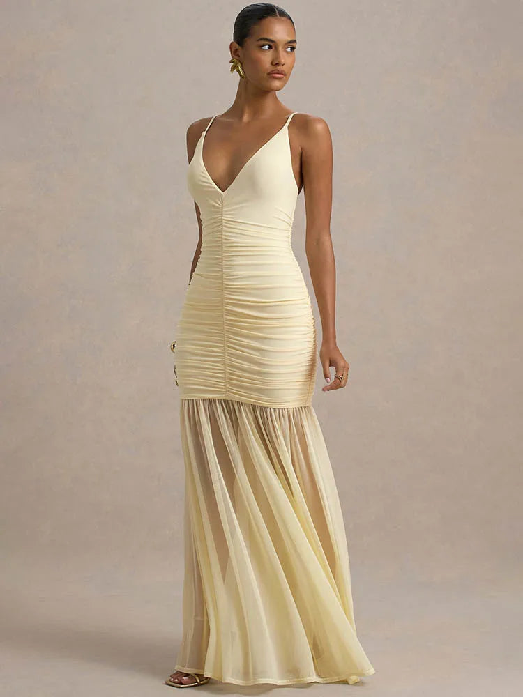 Spaghetti Strap Backless Maxi Dress Gown