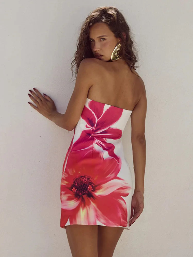 Strapless Backless Print Dress For Patchwork