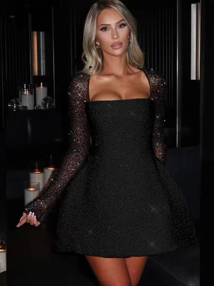Sequins Long Sleeve Backless Mini Dress