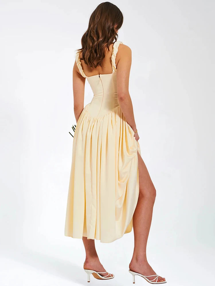 Satin Backless Midi Dress For High