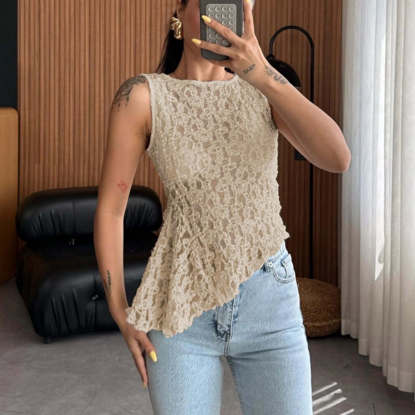 Summer Lace Top O Neck See