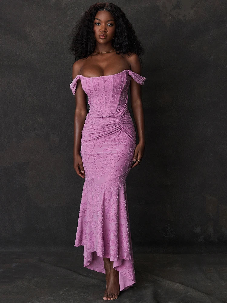 Off-shoulder Backless Evening Dress For Purple