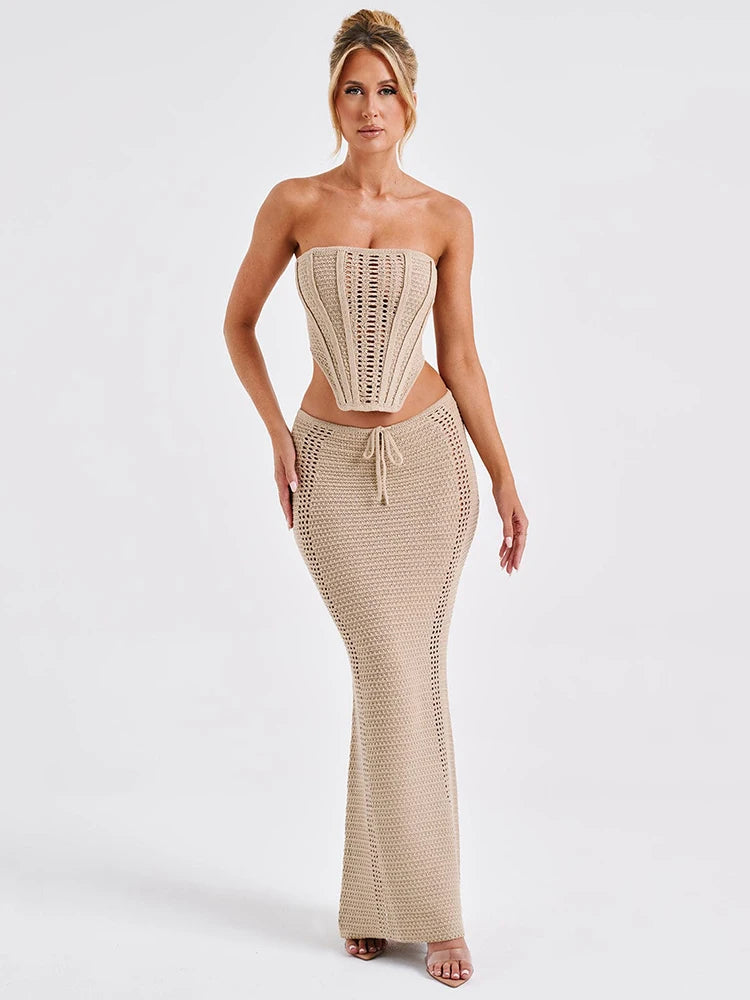 Knit Skirt Two Piece Sets Strapless