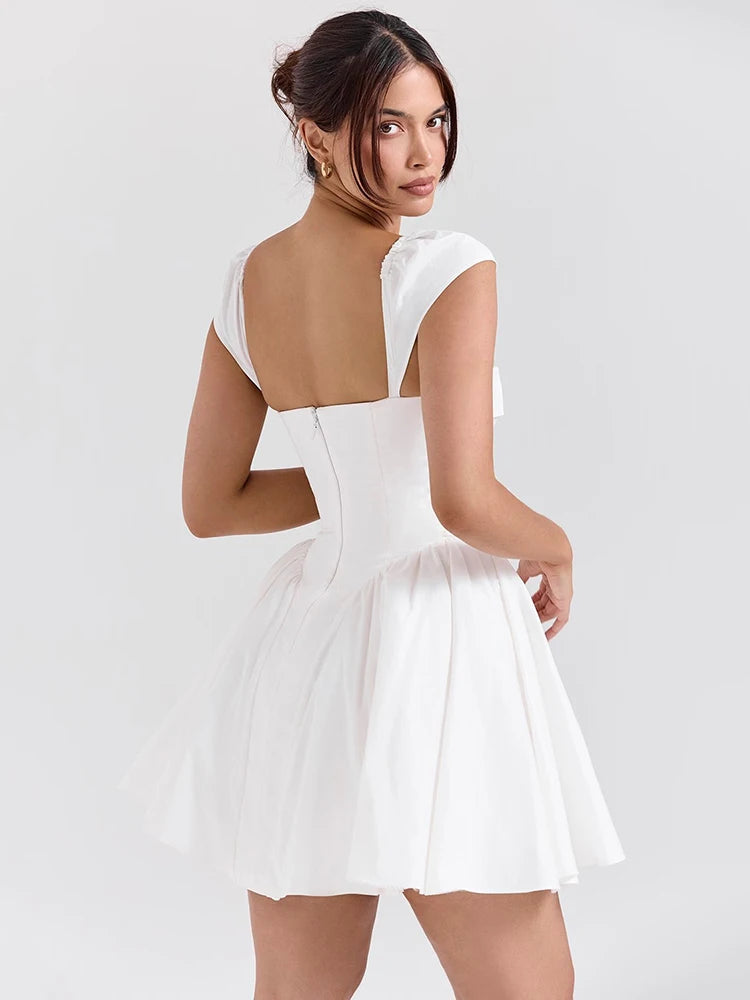 White Backless Mini Dress For Square