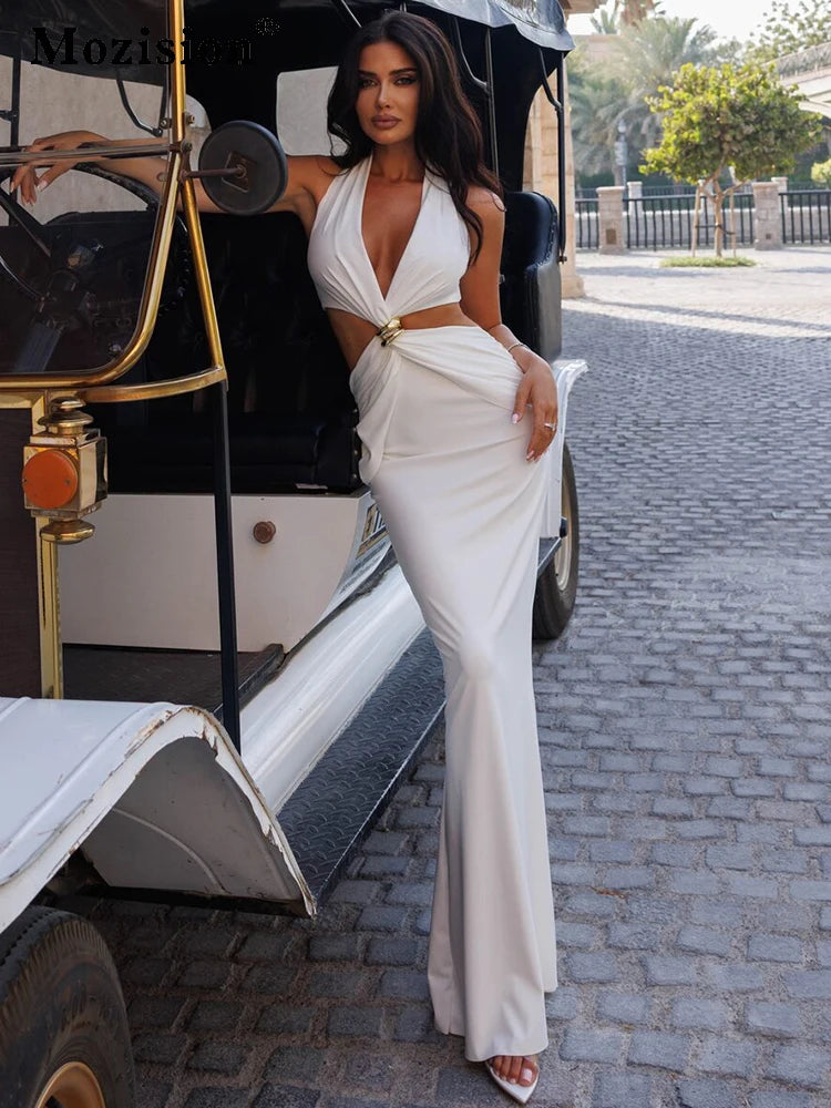 Halter Deep V Neck Maxi Dress