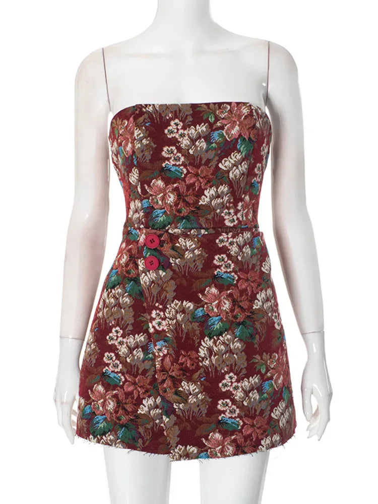 Off-shoulder Backless Print Mini Dress For