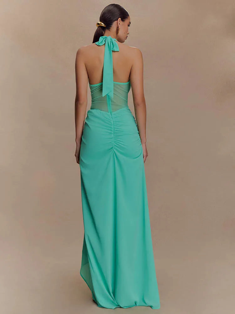 Halter V Neck Backless Maxi Dress