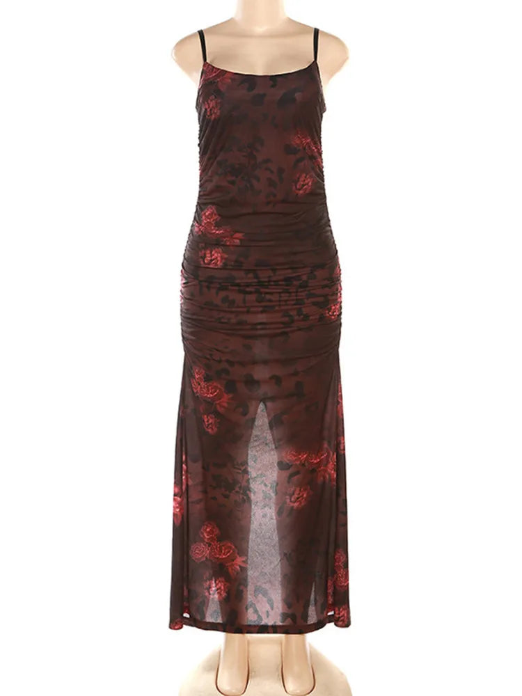 Spaghetti Strap Print Maxi Dress For