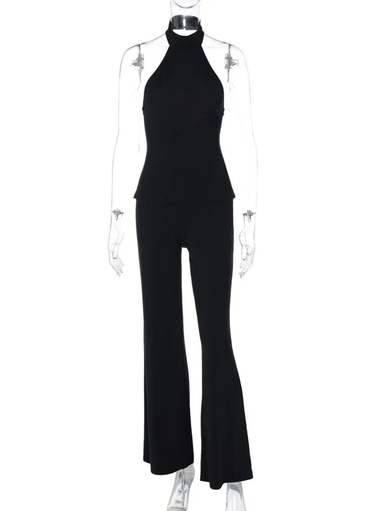 Black Backless 2 Piece Sets Halter