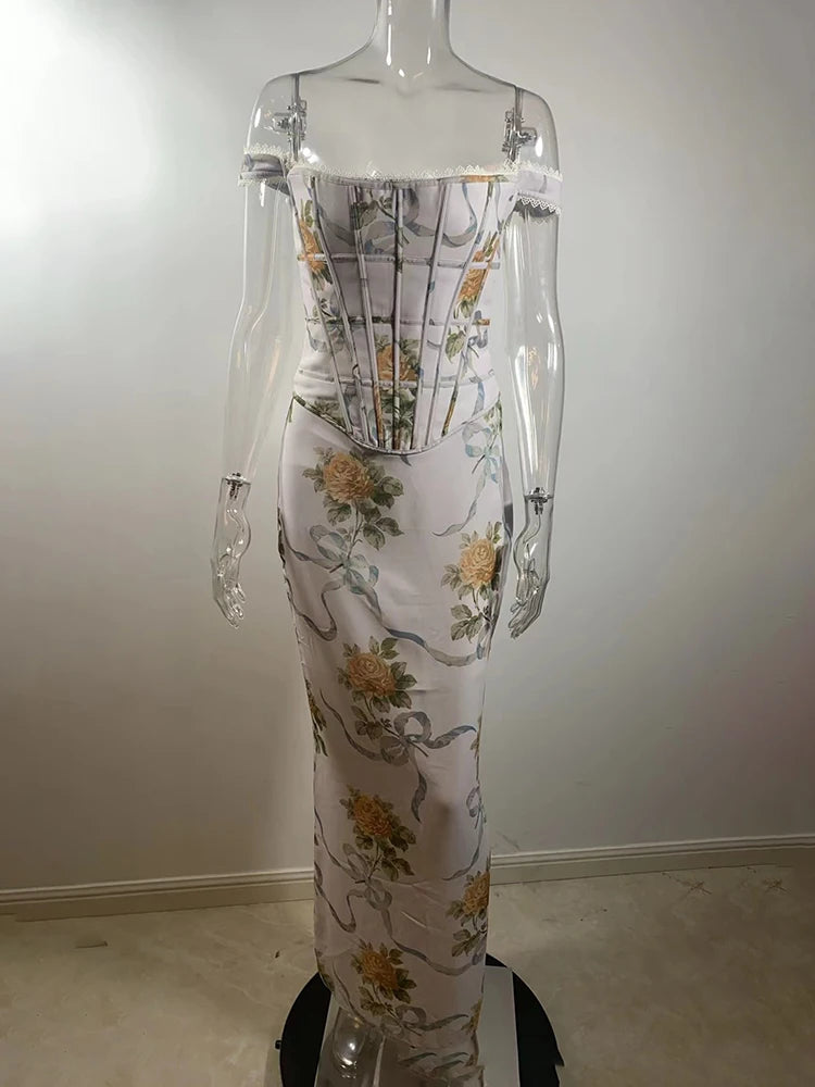 Vintage Print Maxi Dress Gown Summer