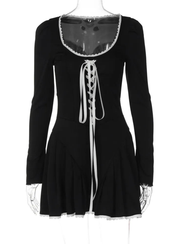 Lace Bandage Puff Sleeve Mini Dress