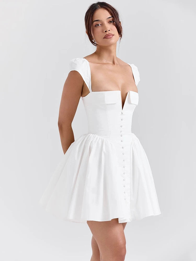 White Backless Mini Dress For Square