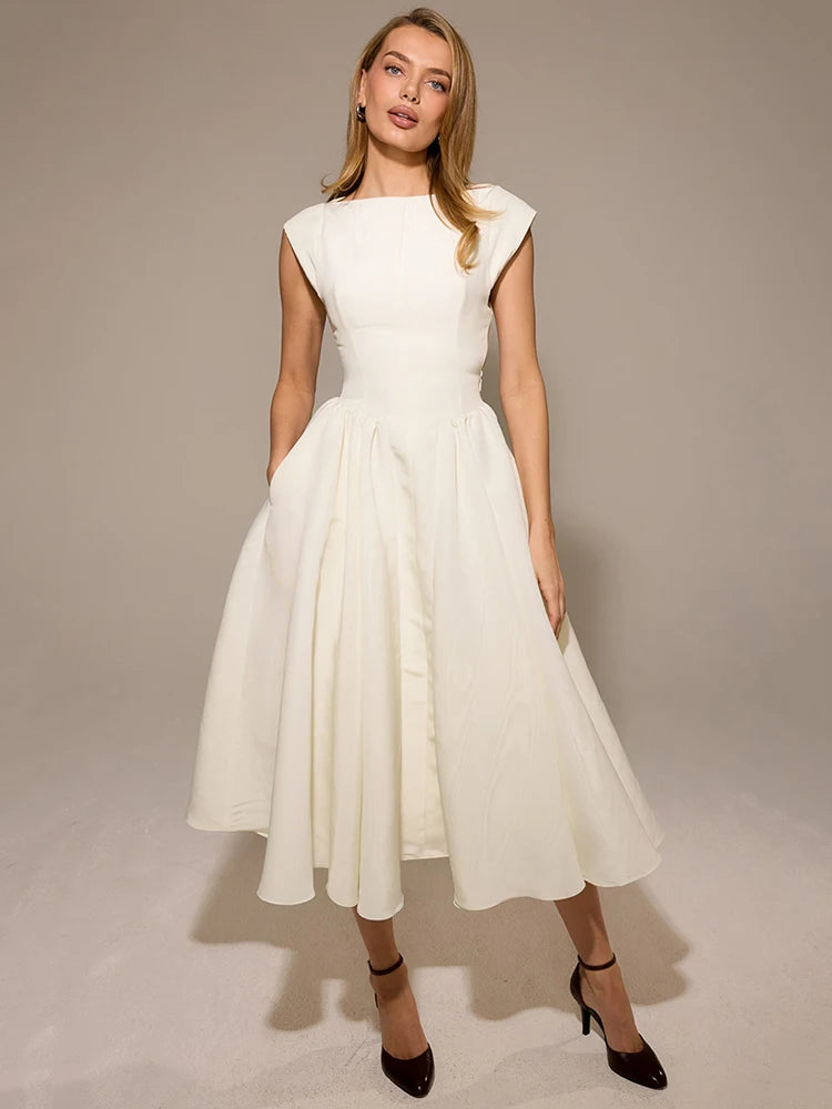 White Backless A-line Maxi Dress For