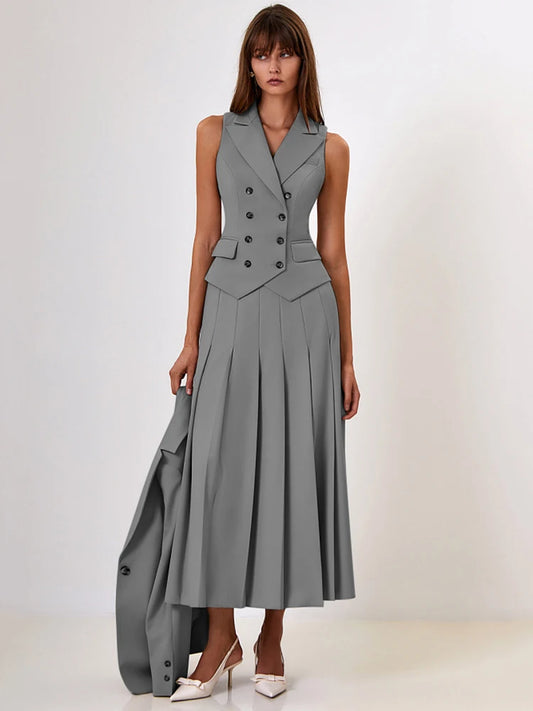 Autumn Two Piece Sets Double-breasted Vest