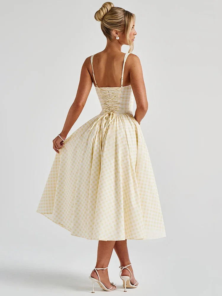 Plaid Printed Maxi Dress For Gown