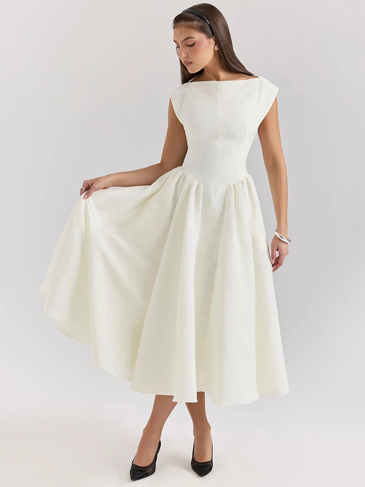 White Backless A-line Maxi Dress For