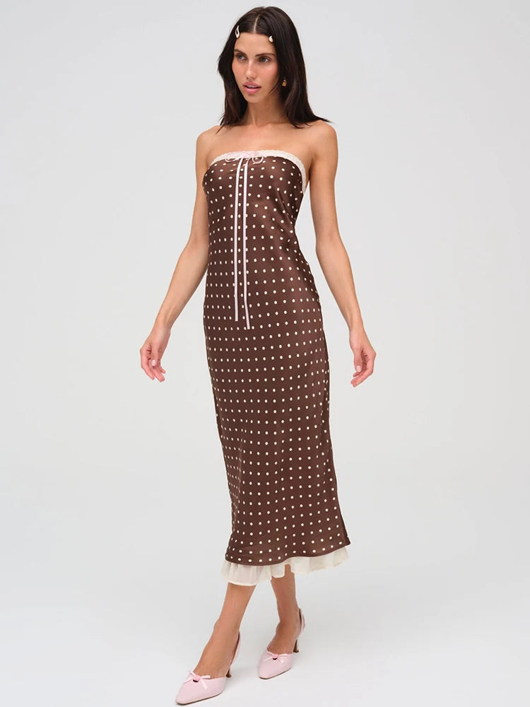 Lace Strapless Backless Midi Dress For