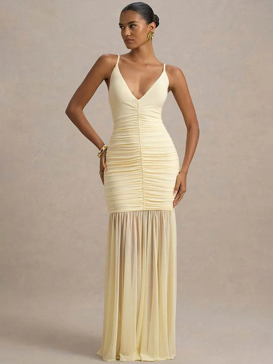 Spaghetti Strap Backless Maxi Dress Gown